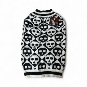Bootique Dia De Los Muertos Skull Dog Sweater Halloween Black White XL NEW‎